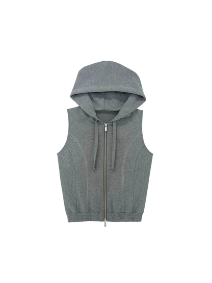 PONTE ZIP NO SLEEVE HOODIE