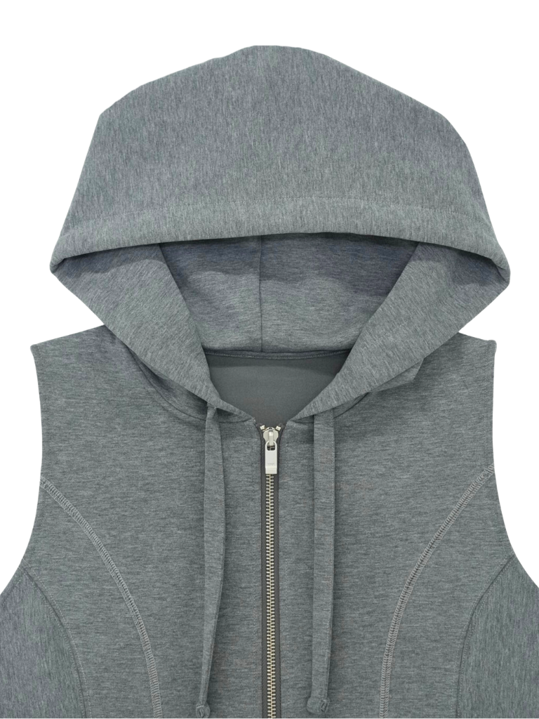 PONTE ZIP NO SLEEVE HOODIE