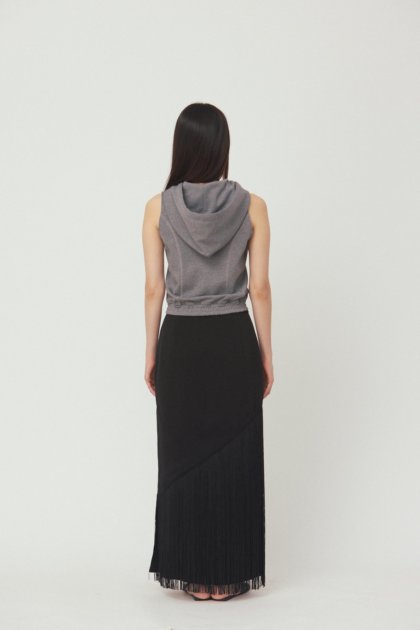 PONTE ZIP NO SLEEVE HOODIE