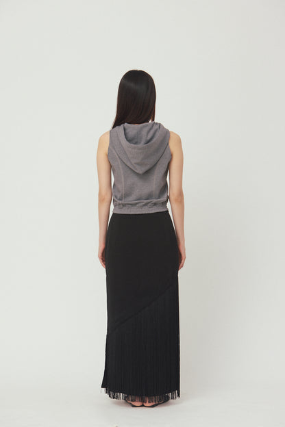 PONTE ZIP NO SLEEVE HOODIE