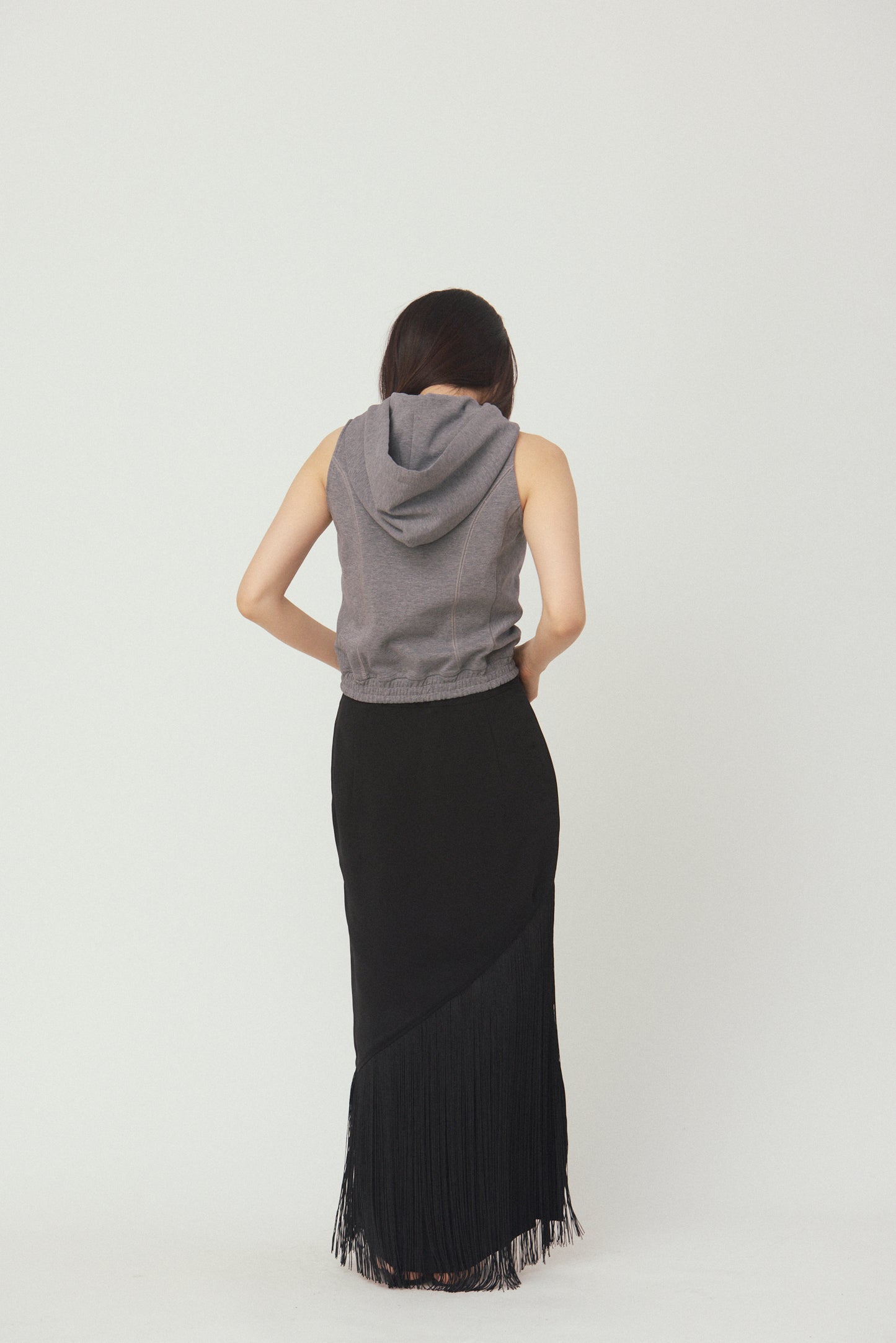 PONTE ZIP NO SLEEVE HOODIE