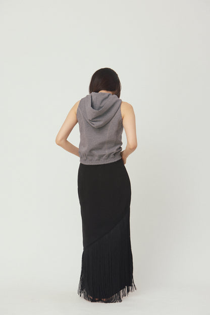 PONTE ZIP NO SLEEVE HOODIE