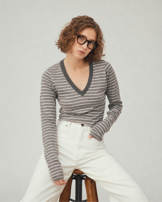 V NECK L/S T